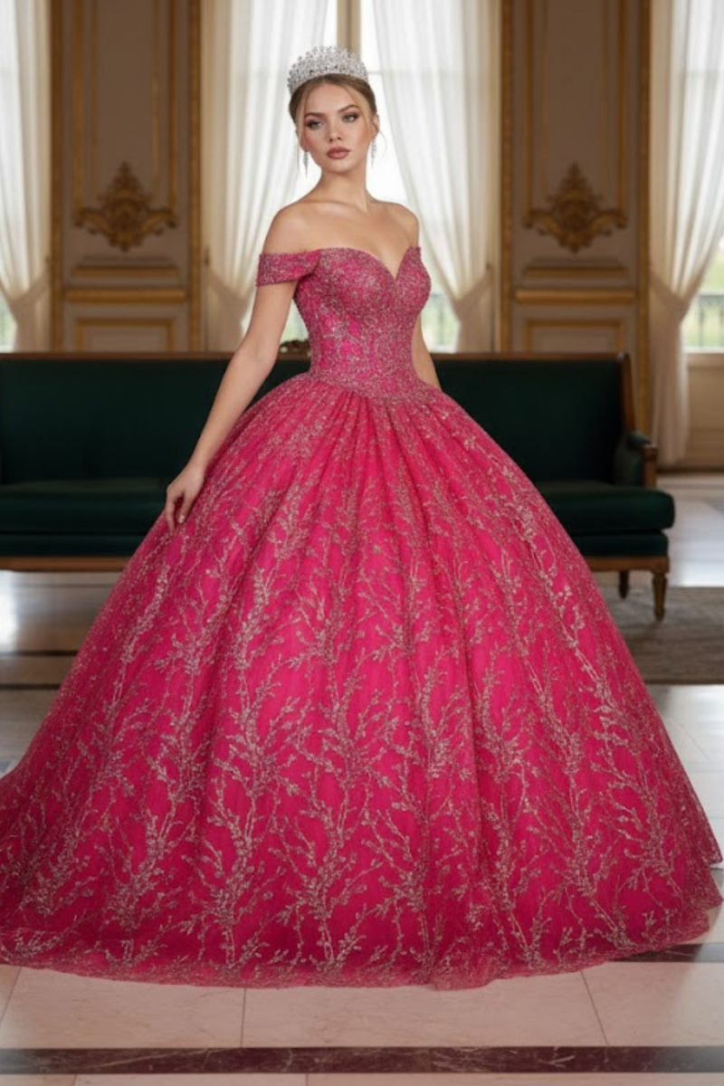 Off Shoulder Corset Quinceanera Glitter Ball Gown