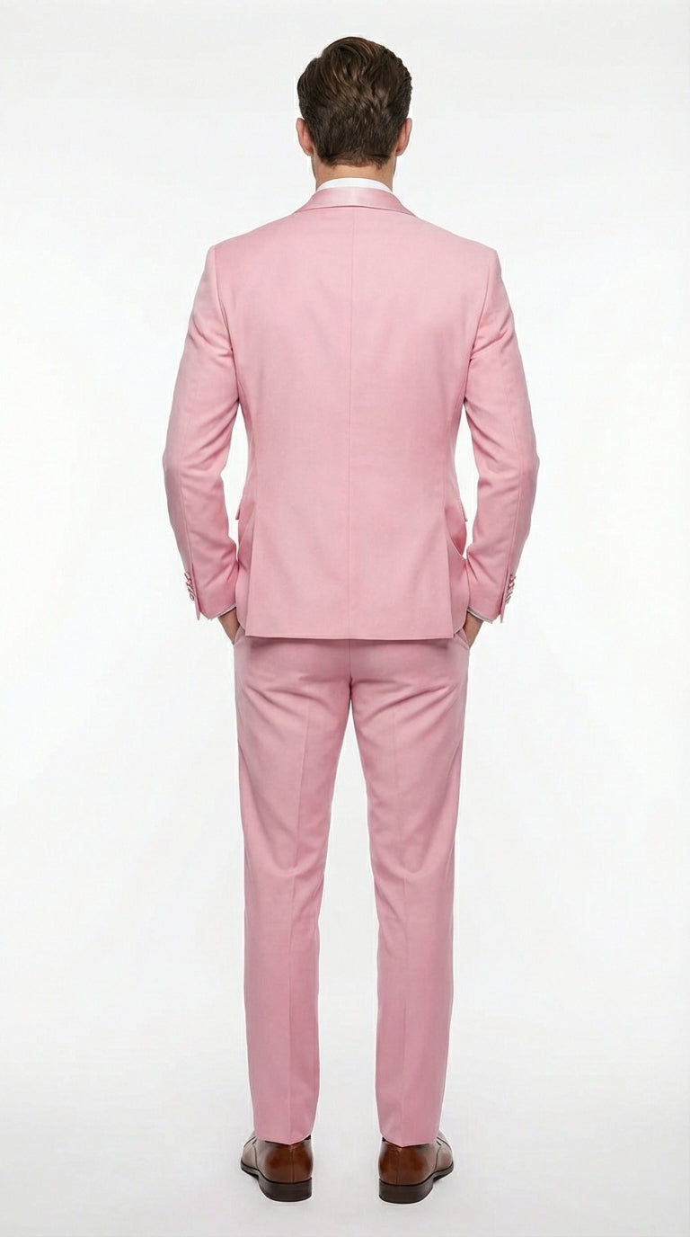 Mens Dusty Rose Pink Summer Tuxedo – Satin Shawl Lapel Formal Wedding Prom Suit