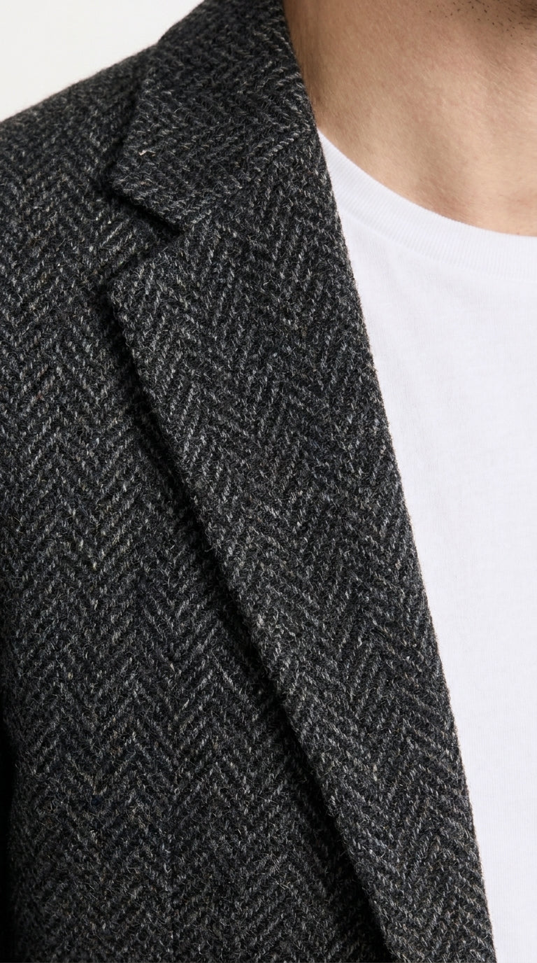 Men’s Charcoal Herringbone Tweed Sport Coat – Classic Textured Wool-Style Blazer