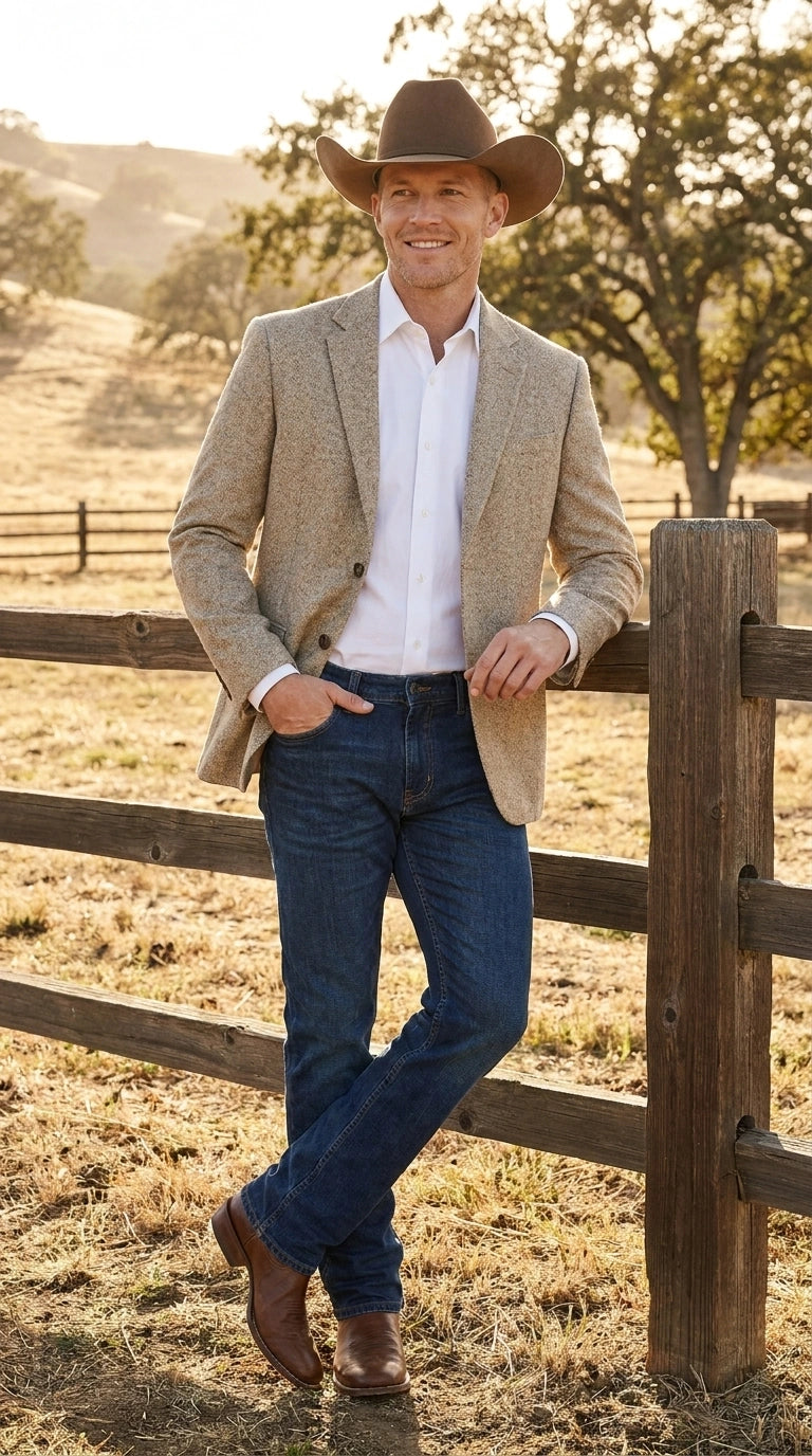 Men’s Light Tan Sand Tweed Cowboy Blazer – Country Style Western Jacket for Casual, Ranch, Saco Para Vaquero