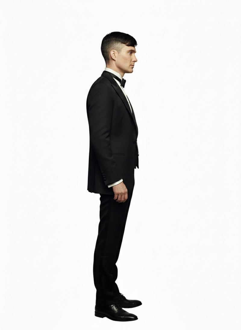 Mens Black Peaky Blinders Style Three-Piece Tuxedo Suit – Classic Formal Suit with Blazer and Waistcoat Peak Lapel 1920s Style