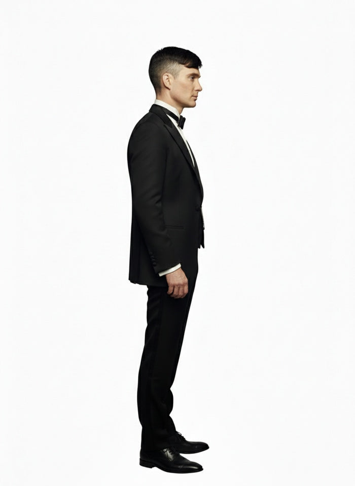 Mens Black Peaky Blinders Style Three-Piece Tuxedo Suit – Classic Formal Suit with Blazer and Waistcoat Peak Lapel 1920s Style
