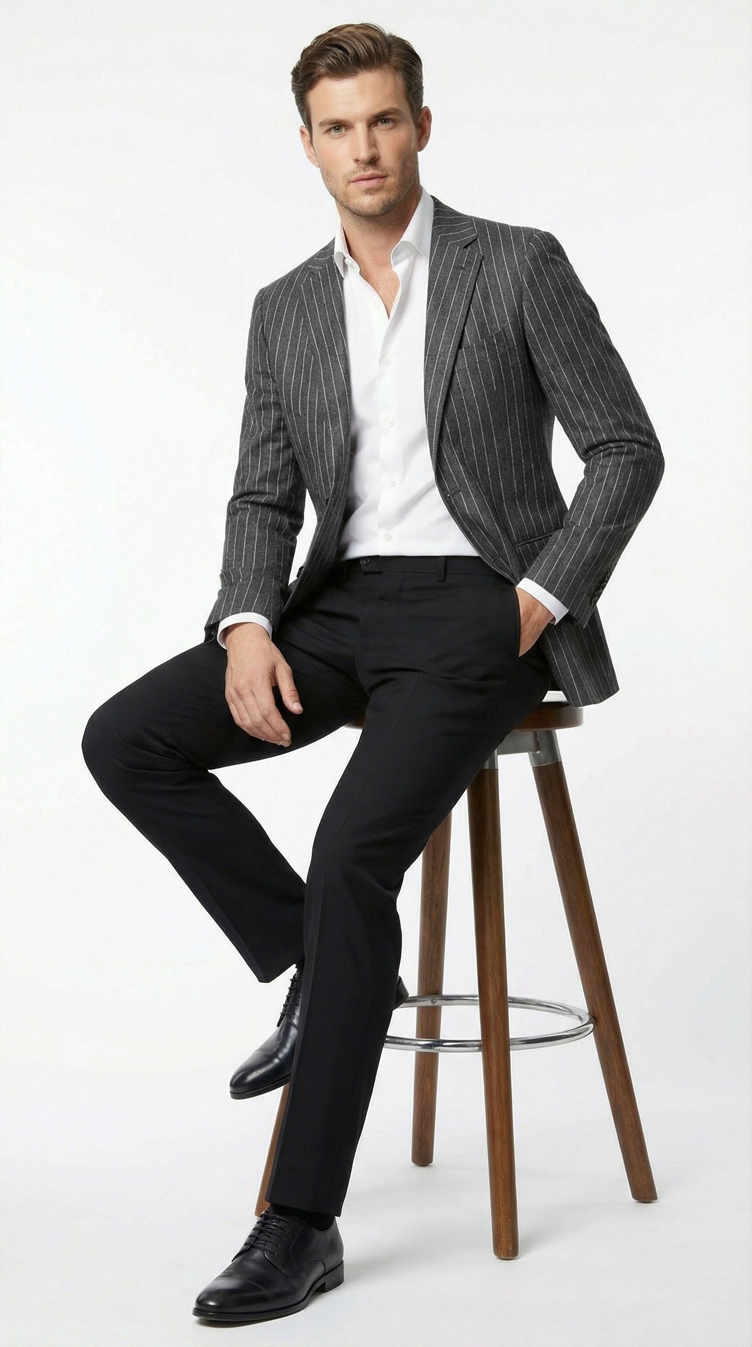 Mens Charcoal Pinstripe Blazer – Classic Tailored Formal Jacket for Business, Office and Evening Wear