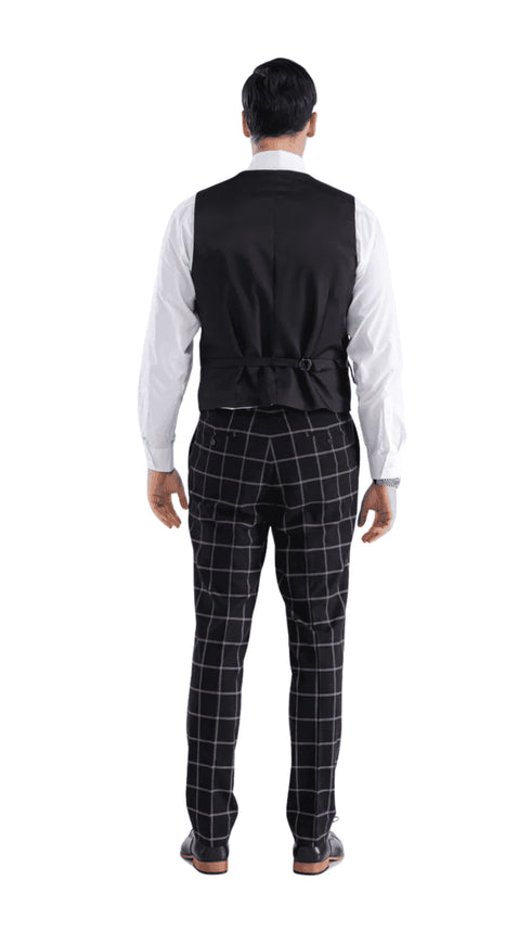 Mens Vested Gangster Plaid Pattern 1920's Suit in Black