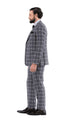 Mens Vested Gangster Plaid Pattern 1920's Plaid Suit in Grey