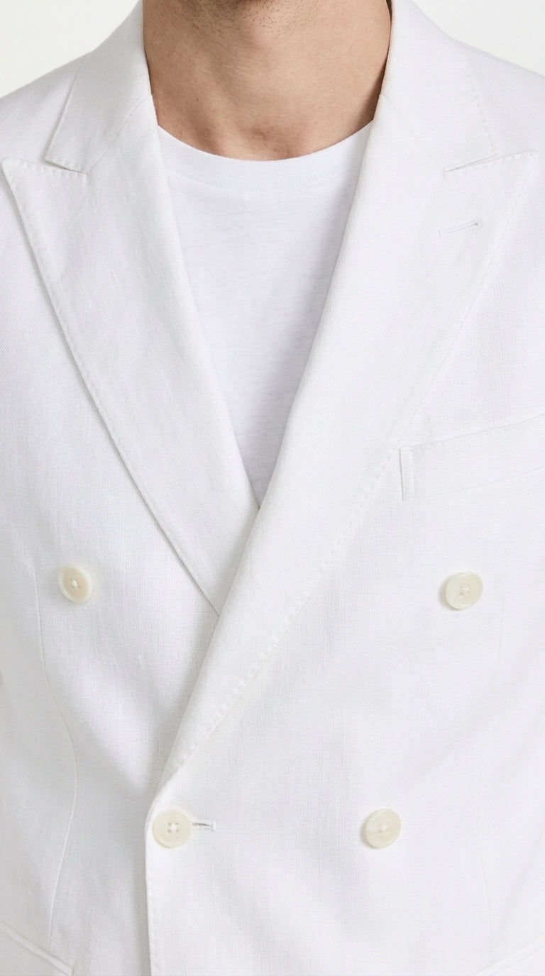 Men’s White Summer Suit with Shorts, 2 Piece Linen Style Wedding Beach Short Suit Set double breasted style