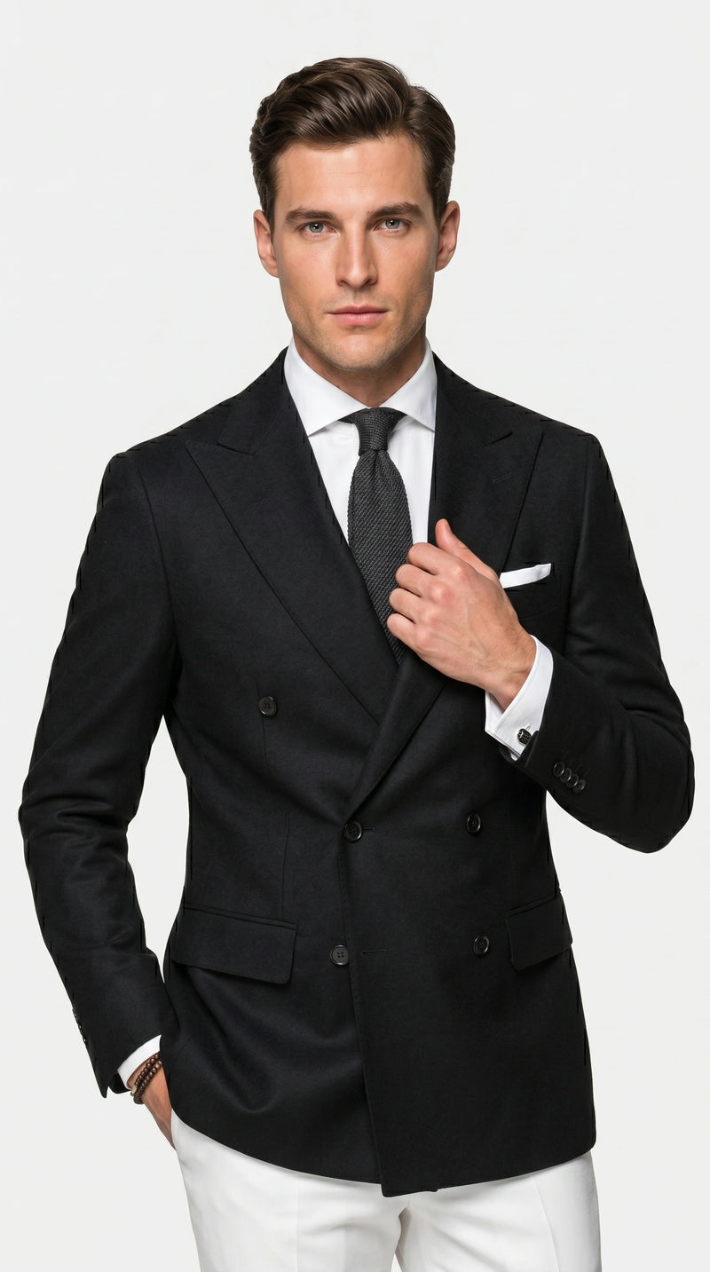 Men’s Black Double Breasted Blazer, Formal Wedding Business Casual Sport Coat Jacket