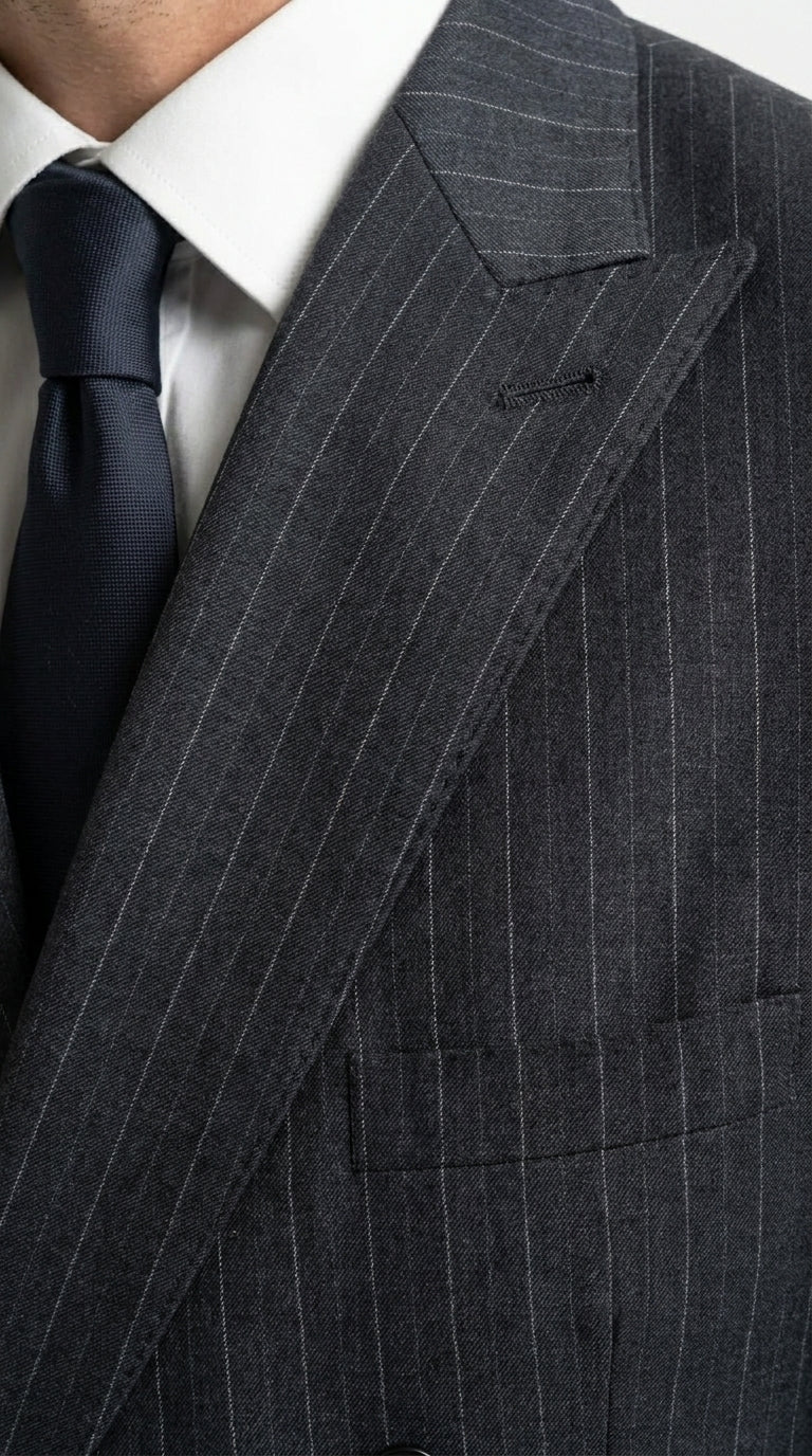 Men’s Black Pinstripe Double Breasted Suit – Classic Formal Business Suit Office and Evening Wear Modern Fit Conservative pattern
