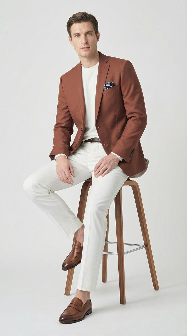 Mens Rustic Brown Light Burnt Orange Copper Blazer – Classic Fit Single Breasted Formal Casual Dress Jacket