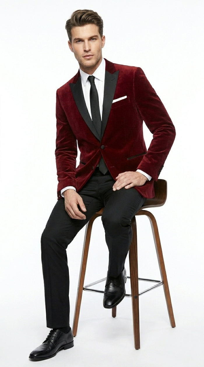 Velvet Velour Formal Sport Coat Two Tone Trimming Notch Collar Black and  Burgundy ~ Maroon Suit ~ Wine Color Men's blazer Burgundy Tuxedo