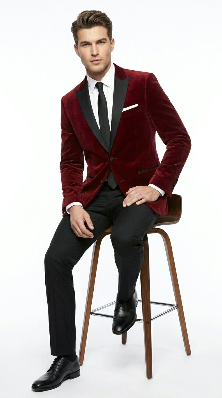Velvet Velour Formal Sport Coat Two Tone Trimming Notch Collar Black and  Burgundy ~ Maroon Suit ~ Wine Color Men's blazer Burgundy Tuxedo
