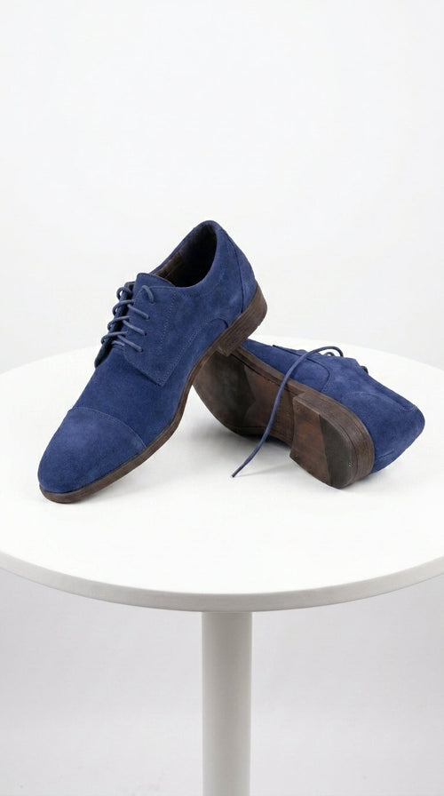 Men's Navy Blue Suede Cap Toe Dress Shoes Classic Lace Up Formal Wedding and Prom Shoes Velvet Fabric | Alberto Nardoni Men's Navy Blue Suede Cap Toe Dress Shoes Classic Lace Up Formal Wedding and Prom Shoes Velvet Fabric | Alberto Nardoni