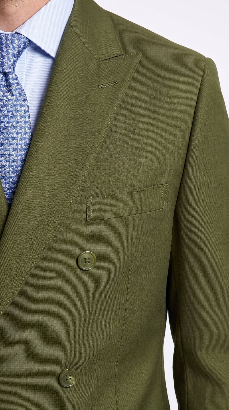 Men’s Olive Green Double-Breasted Suit – Classic Peak Lapel Wedding, Business Hunter Color