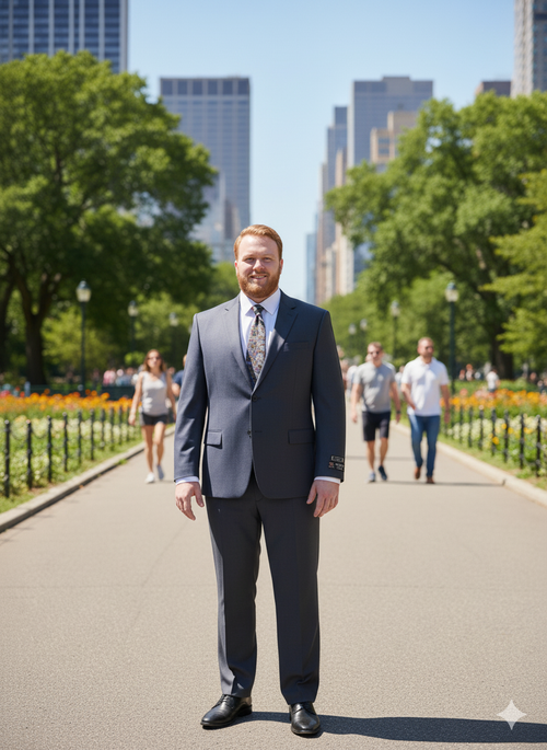 Mix And Match Suits Men's 2 Button Portly Fit Blue Plaid Pattern With Overcheck Suit Executive Fit Suit - Mens Portly Suit