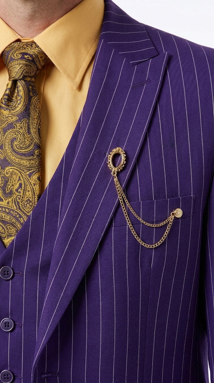 Men’s Purple Pinstripe 3-Piece Suit – 1970s Disco, Pimp, Retro Rockabilly and Party Suit