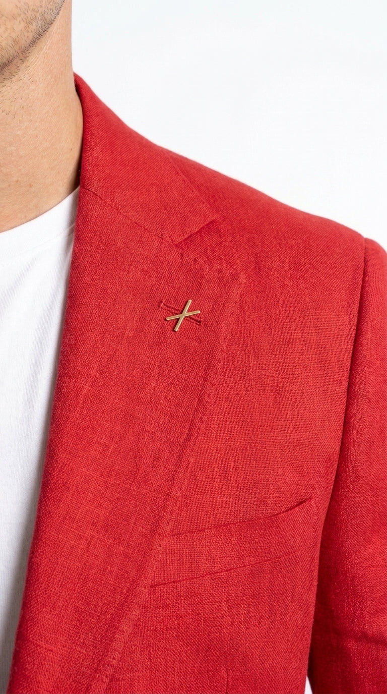 Men’s Red Linen Blazer – Two-Button Wedding, Business and Smart Casual Sport Coat