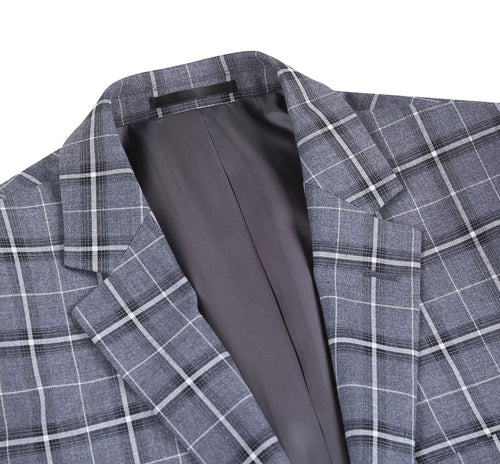 293-14 Men's Classic Fit Single Breasted Grey & White Check Suits