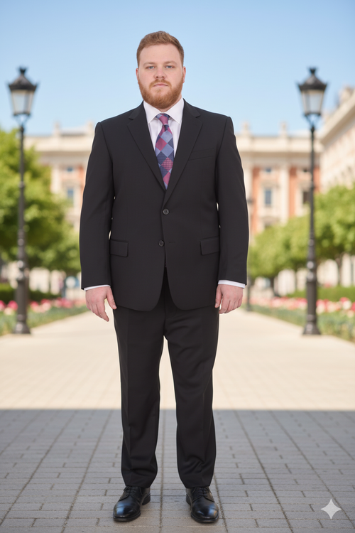 Mix And Match Suits Men's Black Portly Fit Tonal Pinstriped Pattern Two Button Super 130'S Suit Executive Fit Suit - Mens Portly Suit