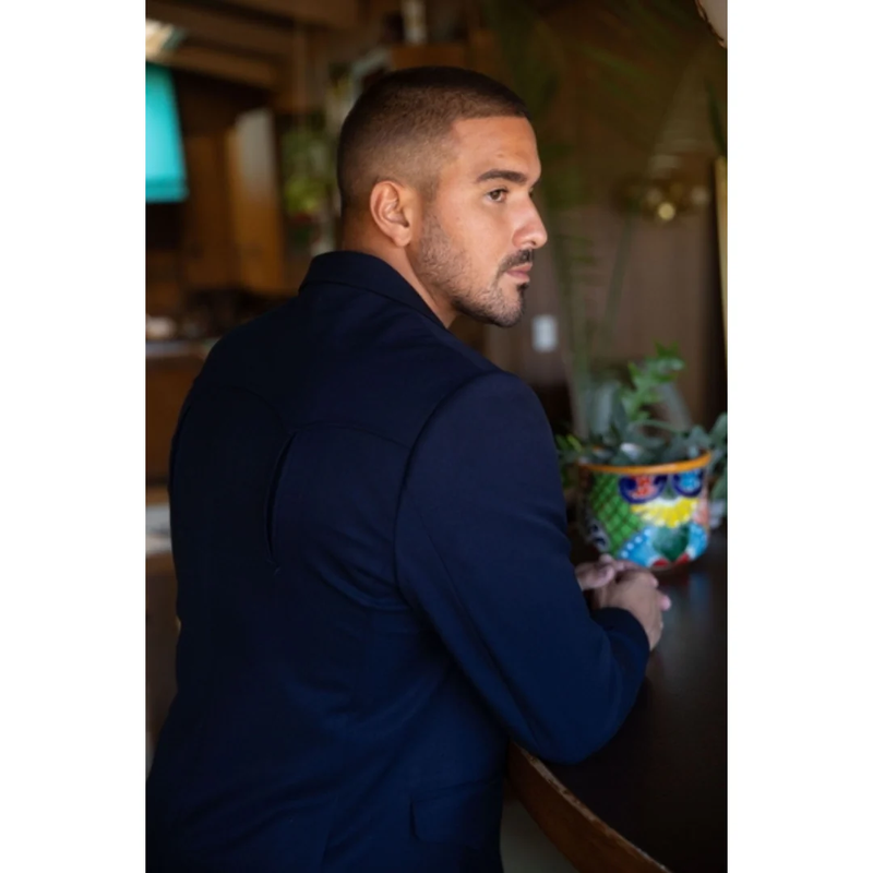 Mens Double Button Western Blazer - Navy