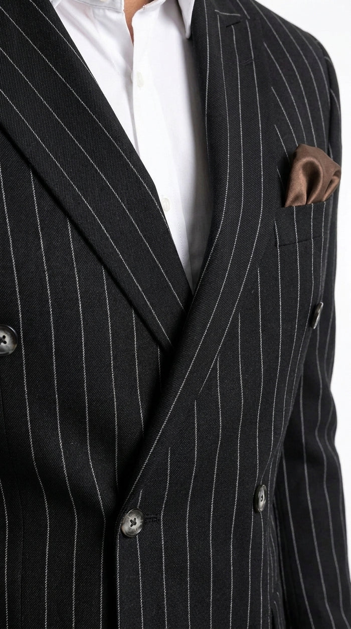Men's Black Pinstripe Tuxedo Suit – Classic  & 1920s Gangster Formal Wear Vintage 1940s 1930s Look