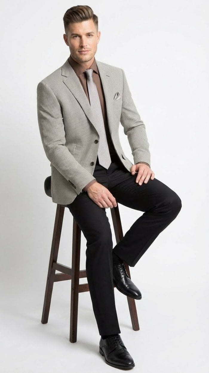 Men’s Black and White Houndstooth Blazer Jacket, Classic Formal Sport Coat for Business, Wedding and Dress Wear