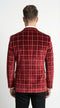 Mens Red Burgundy Plaid Blazer with Contrast Lapel – Velvet Fabric Check Prom Blazer Jacket for Party, Christmas New Year Holiday Jacket
