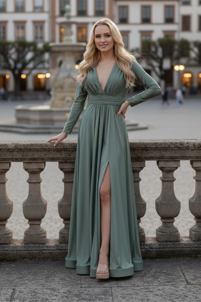 Long Sleeve V Neck Bridesmaids Dresses