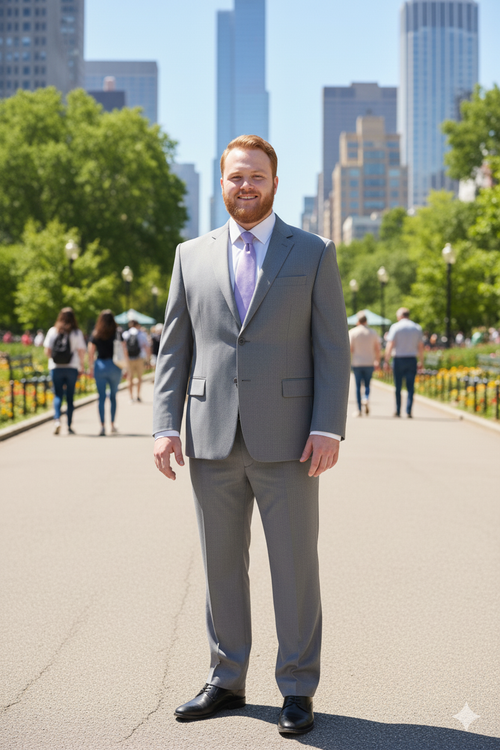 Mix And Match Suits Men's Portly Fit Two Button Fully Lined Solid Gray Super 140'S Suit Executive Fit Suit - Mens Portly Suit