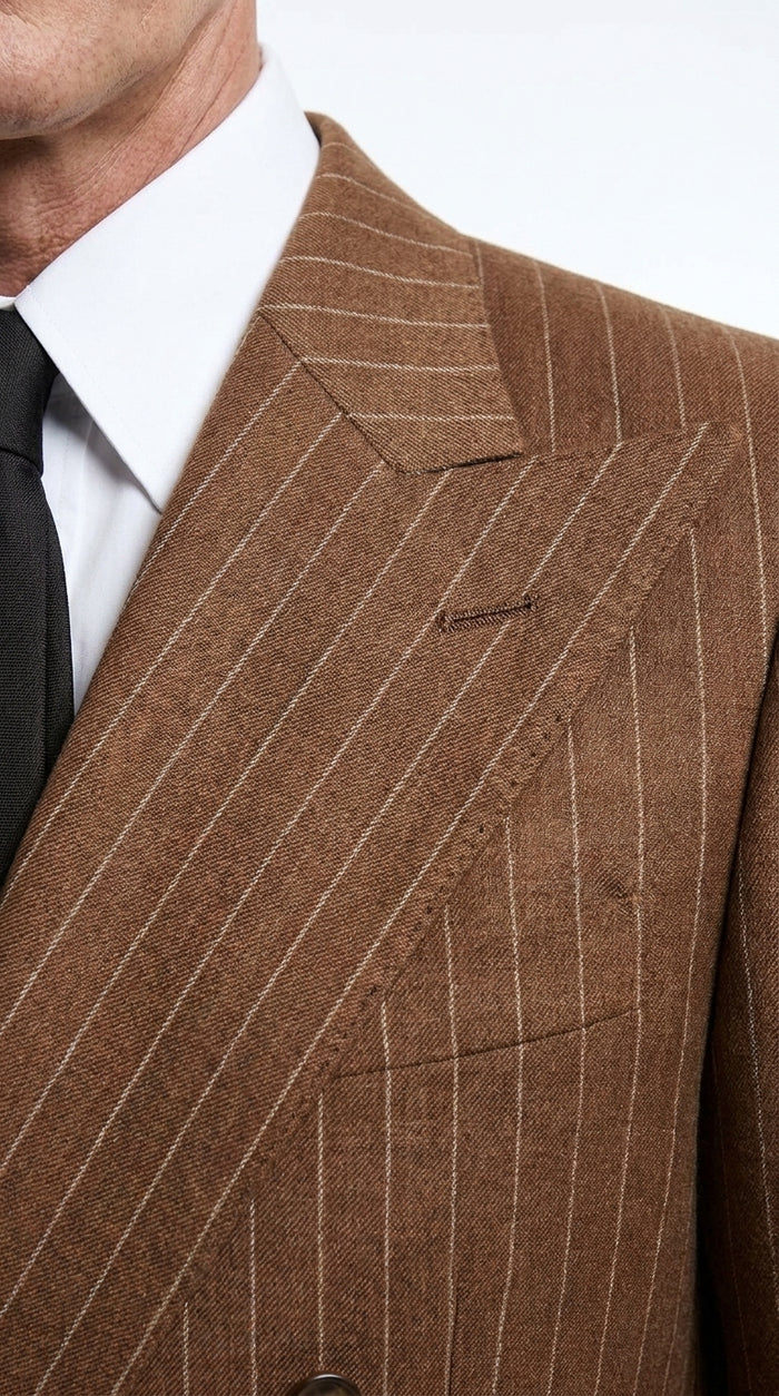 Men’s Vintage Brown Pinstripe Double-Breasted Suit – Classic 1920s Gatsby and 1930s 1940s 1950s Suit