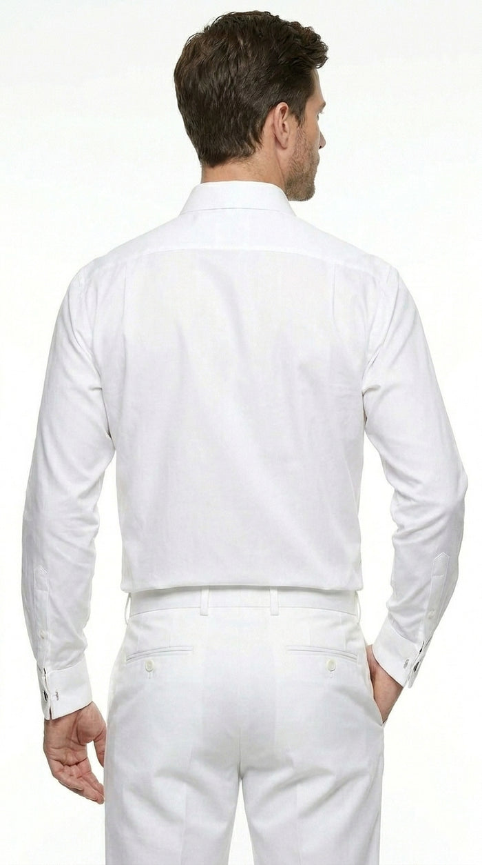 Men’s White Groomsmen Dress Shirt with Spread Collar, Long Sleeve Wedding Formal Shirt