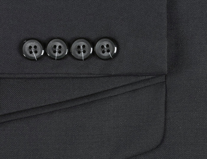 Bevagna Collection - Black 100% Virgin Wool Regular Fit Pick Stitched 2 Piece Suit