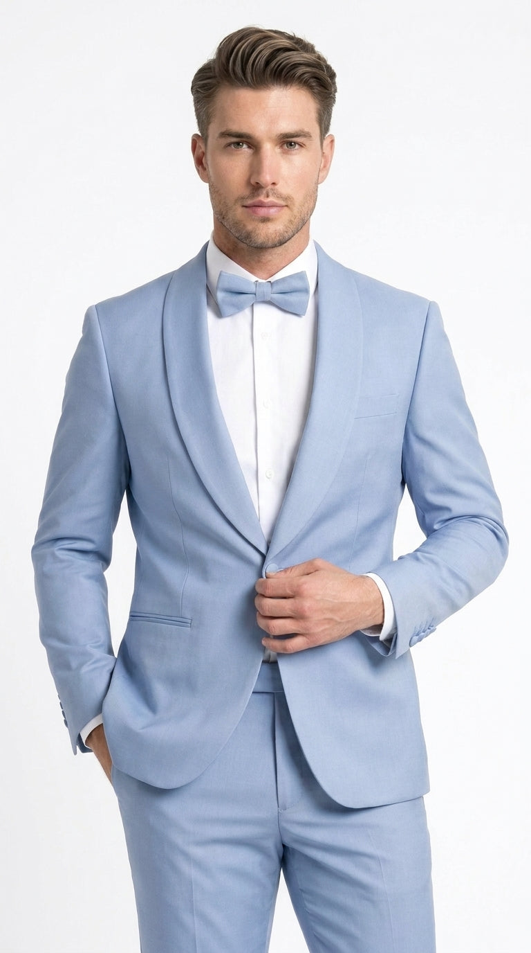Men’s Powder Blue 2 Piece Tuxedo Suit – Light Blue Wedding Prom Tux with Matching Pants Light Baby Blue