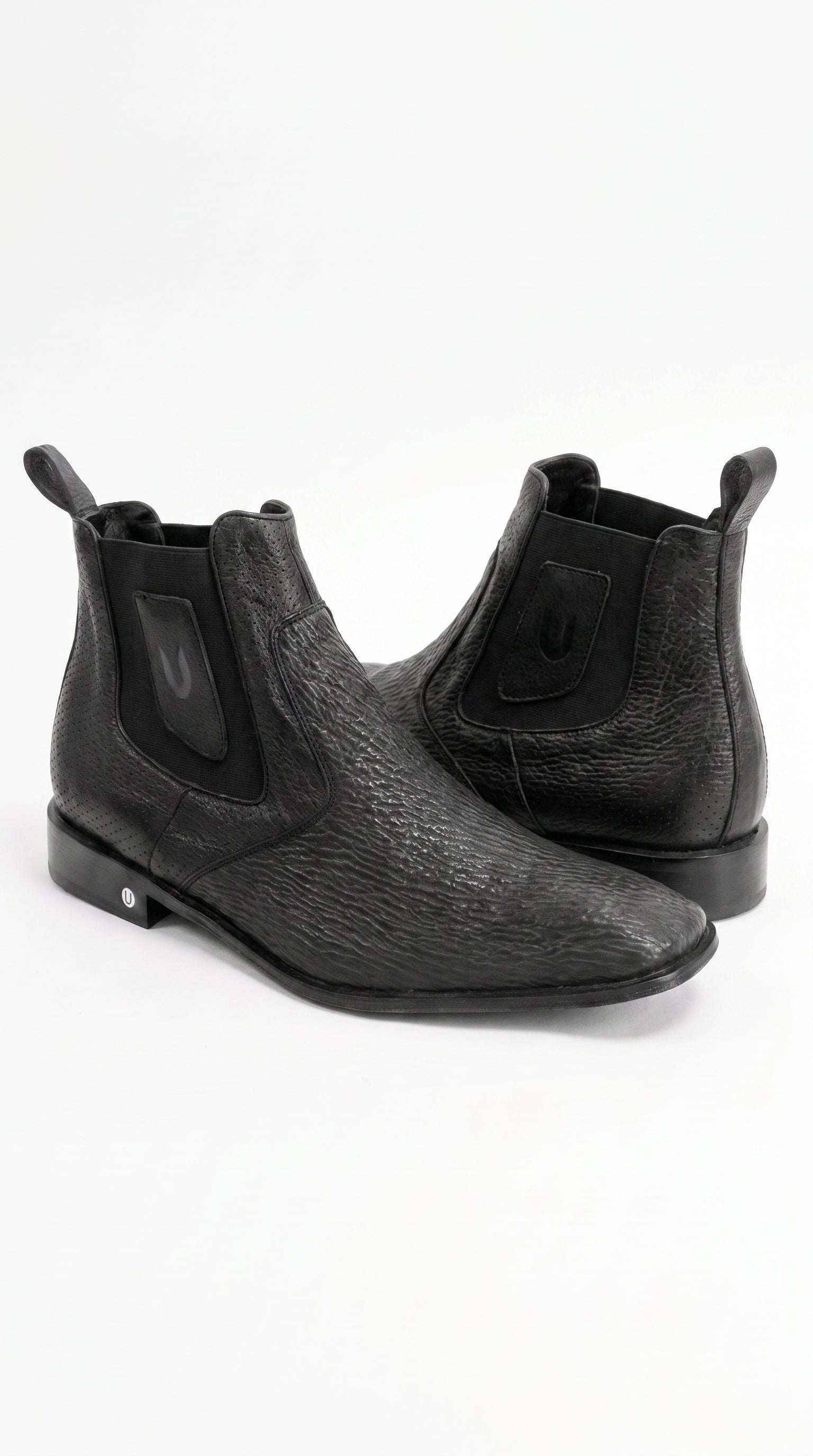 Men’s Shark Skin Cowboy Boots – Black Exotic Leather Western Chelsea Ankle Boots by Vestigium