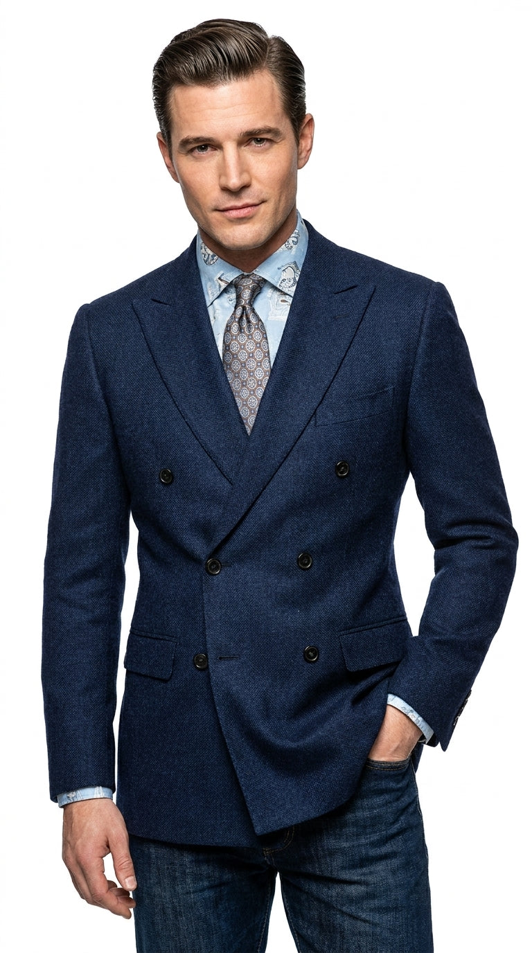 Men’s Navy Double-Breasted Blazer – Classic Fit 1920s Vintage Gatsby Style Sport Coat