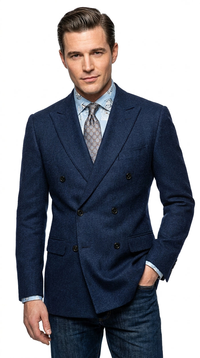 Men’s Navy Double-Breasted Blazer – Classic Fit 1920s Vintage Gatsby Style Sport Coat