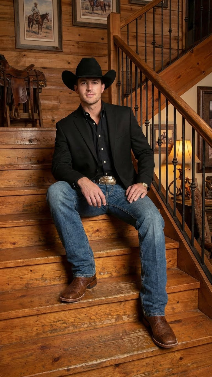 Mens Black Western Blazer Jacket, Classic Cowboy Style Sport Coat for Casual Formal Wear with Jeans