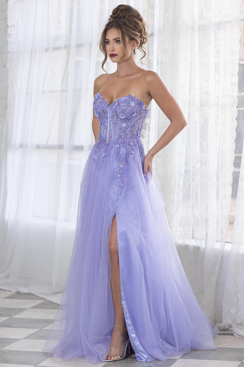 Lenovia 8399 Embroidered Mesh Strapless Off-Shoulder A-line Dress