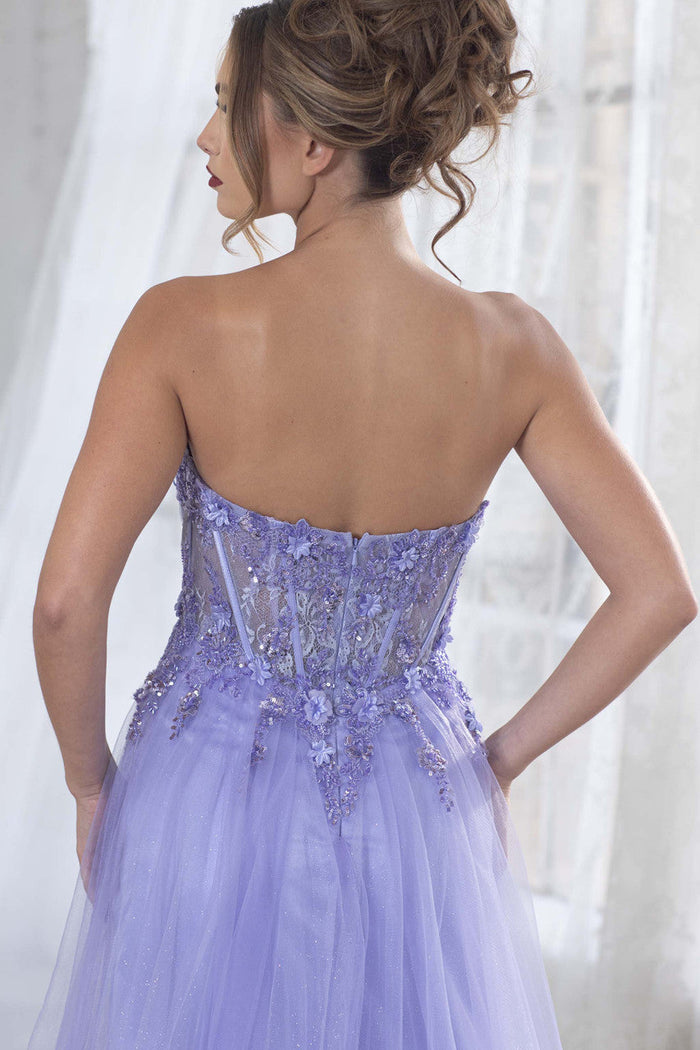 Lenovia 8399 Embroidered Mesh Strapless Off-Shoulder A-line Dress