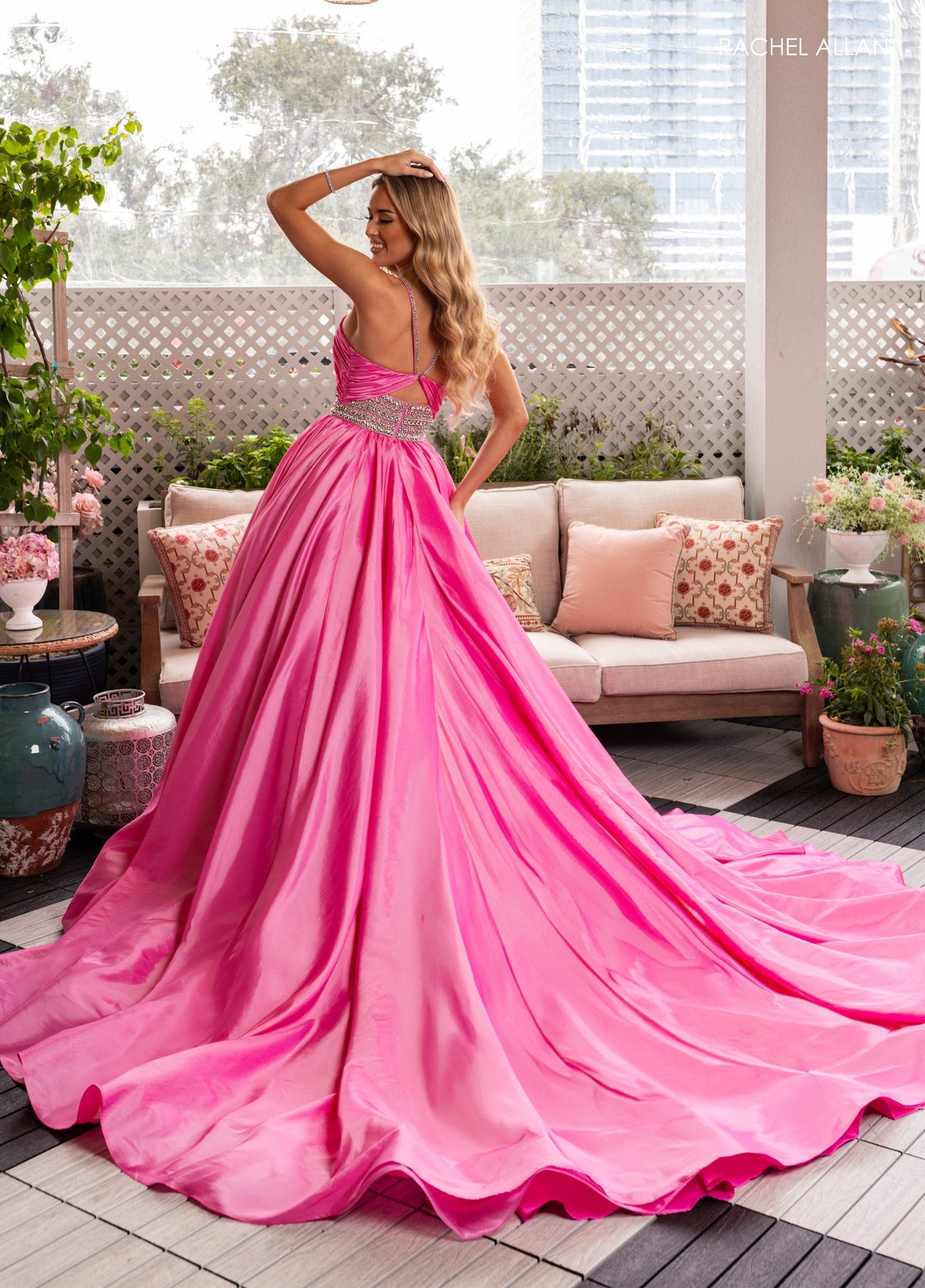 Tafetta Cutout A-line Slit Gown by Rachel Allan 50376
