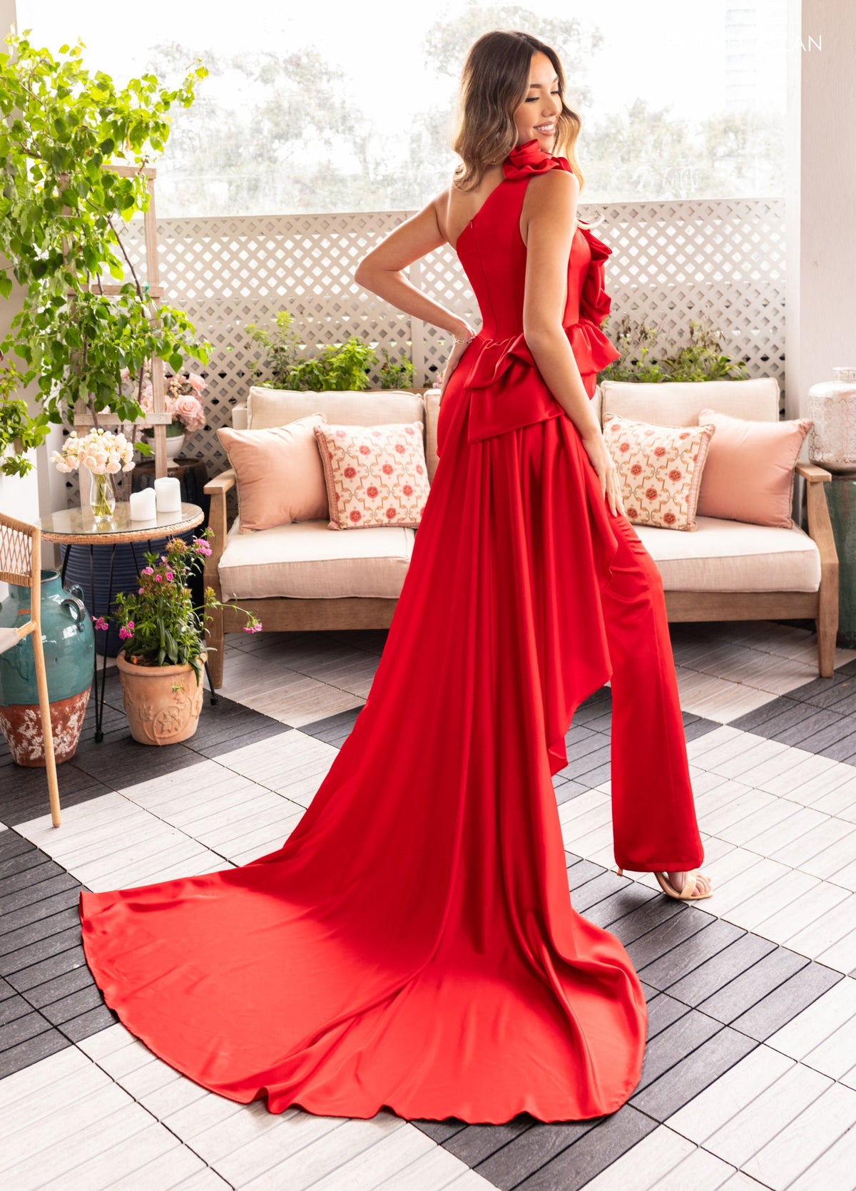 3D Floral One Shoulder Jumpsuit by Rachel Allan 50387
