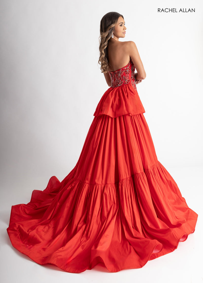 Strapless Overskirt Slit Gown by Rachel Allan 50409