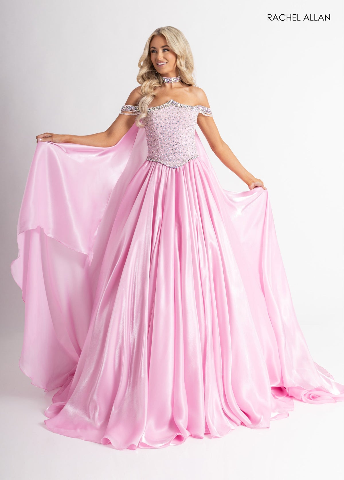 Organza Cape A-line Gown by Rachel Allan 50416