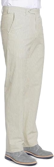 Mens Seersucker Pants - Summer Casual Pinstripe Modern Fit in Color Tan