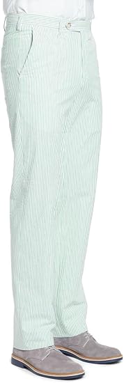 Mens Seersucker Pants - Summer Casual Pinstripe Modern Fit in Color Green