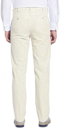 Mens Seersucker Pants - Summer Casual Pinstripe Modern Fit in Color Yellow