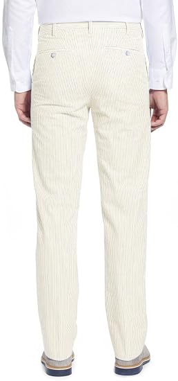 Mens Seersucker Pants - Summer Casual Pinstripe Modern Fit in Color Beige