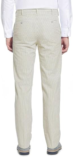 Mens Seersucker Pants - Summer Casual Pinstripe Modern Fit in Color Tan