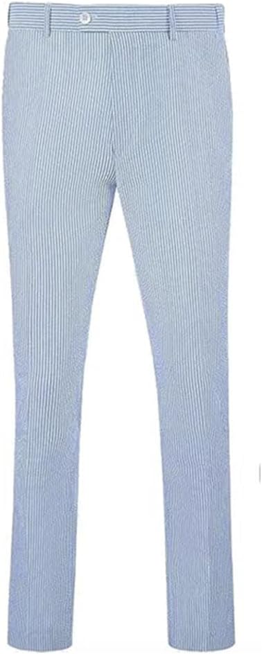 Mens Seersucker Pants - Summer Casual Pinstripe Modern Fit in Color Blue