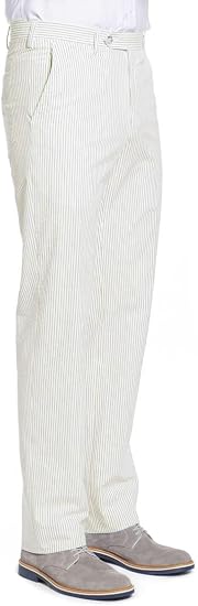 Mens Seersucker Pants - Summer Casual Pinstripe Modern Fit in Color Beige