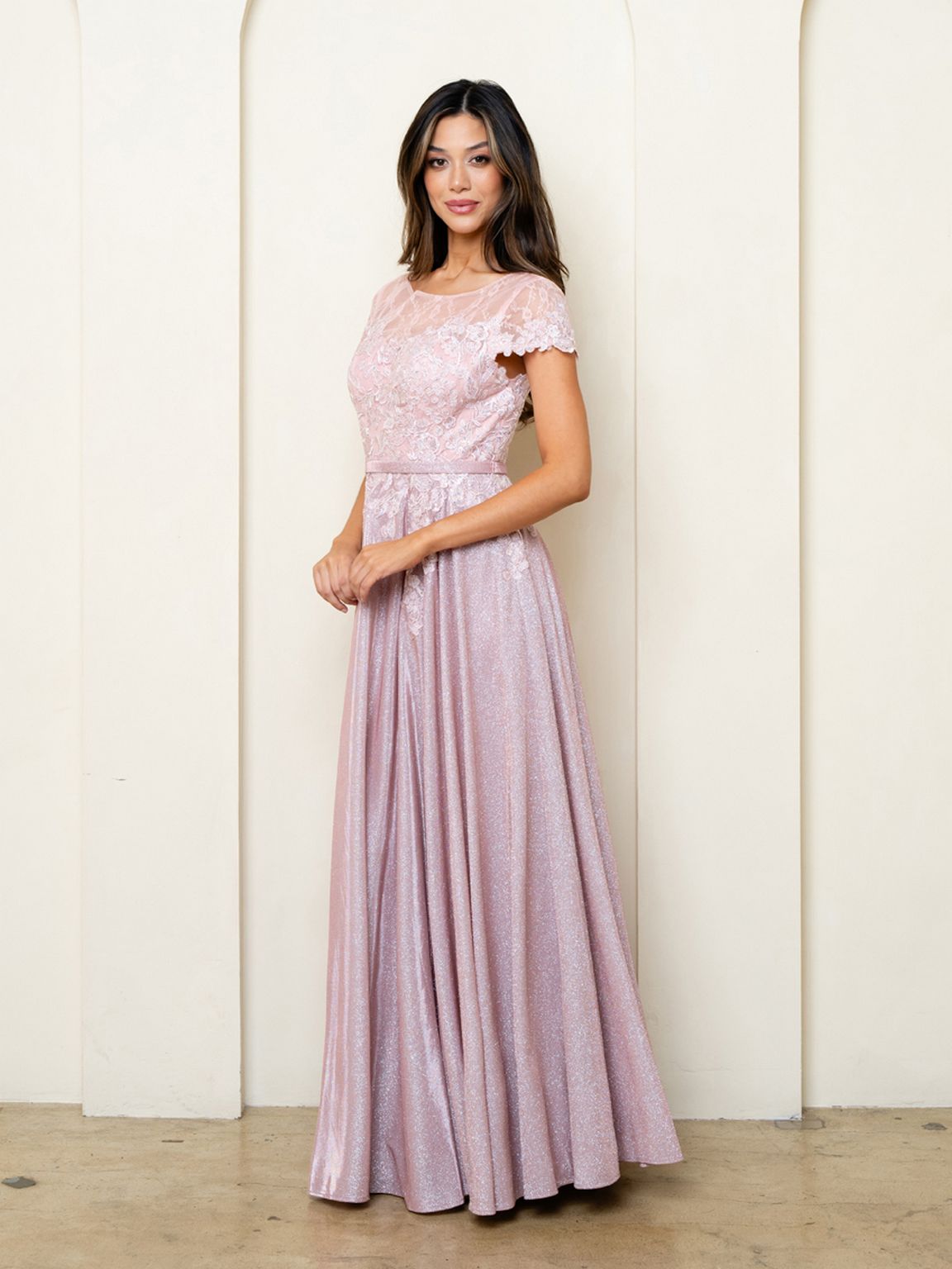 Eva USA EV5273 Long Metallic-Blend Evening Dress with Subtle Sheen